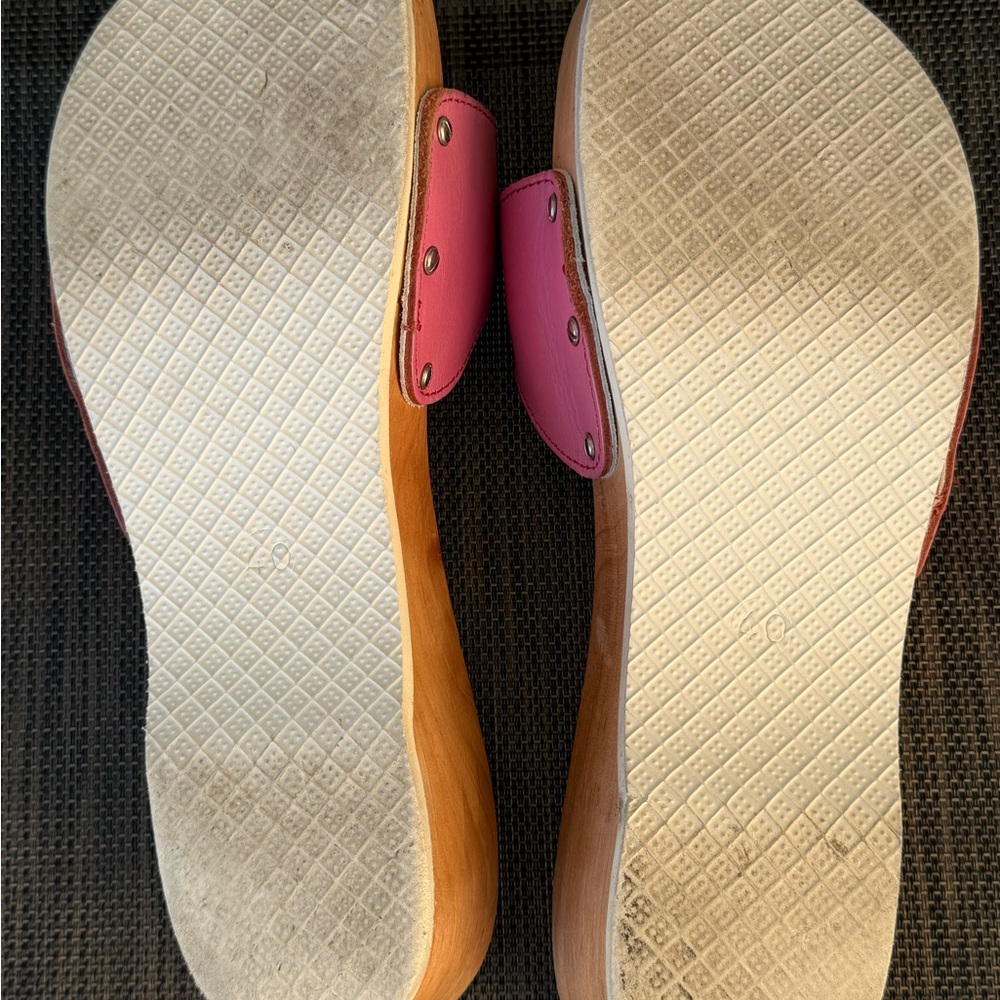 Esprit Mia heeled wooden sandals pink Y2K 70’s -leather upper retro vibe size 9 - Picture 3 of 6